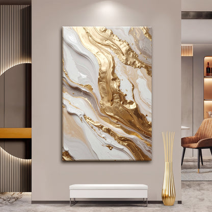 Metallic White And Gold Marble Wall Art