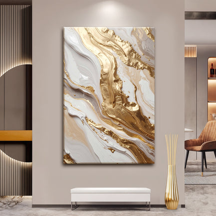 Metallic White And Gold Marble Wall Art