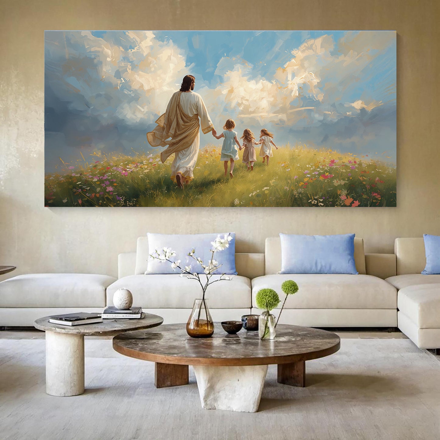 Heavenly Stroll Children and Christ Faith Wall Art