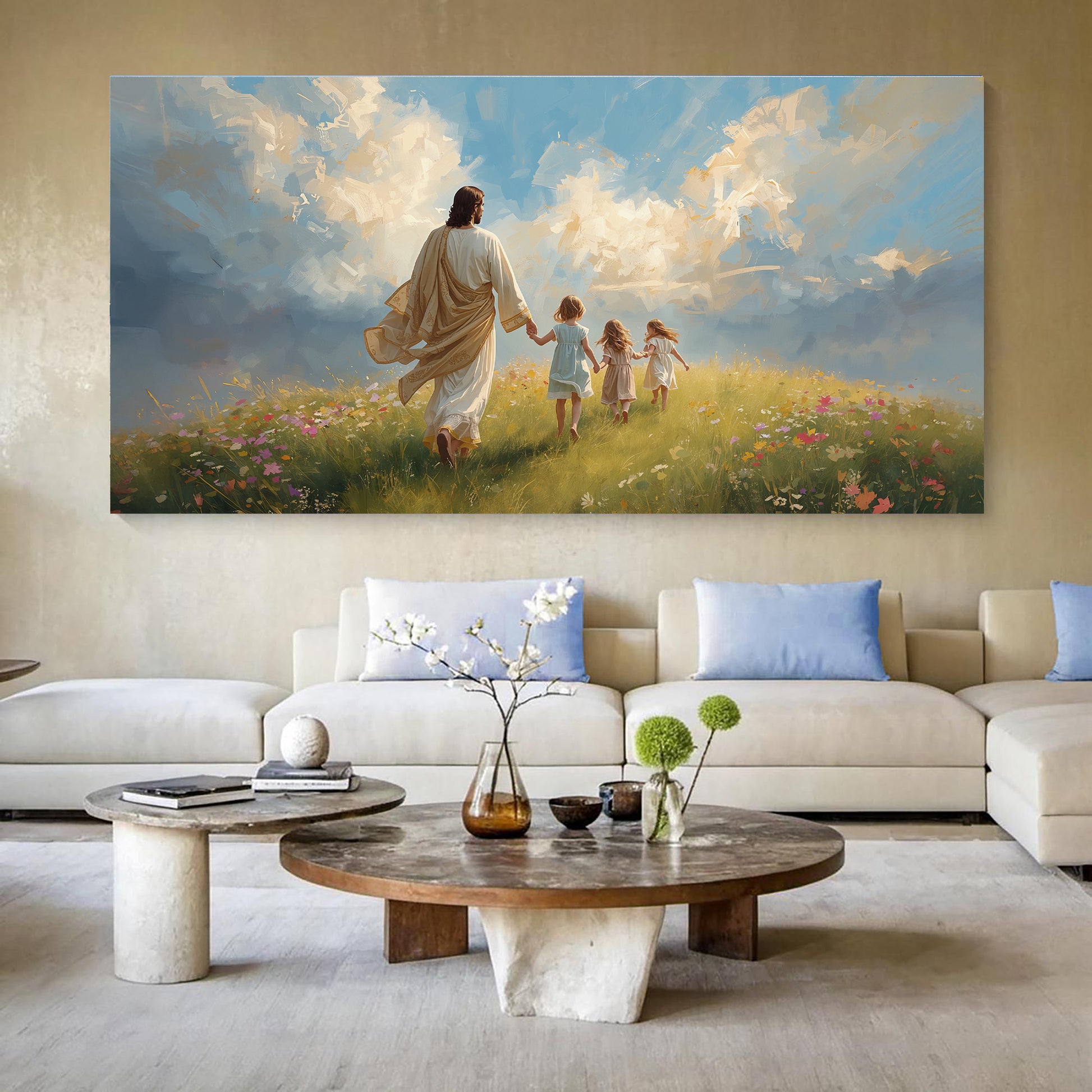 Heavenly Stroll Children and Christ Faith Wall Art
