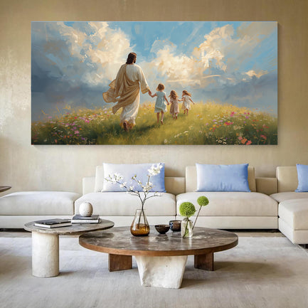 Heavenly Stroll Children and Christ Faith Wall Art