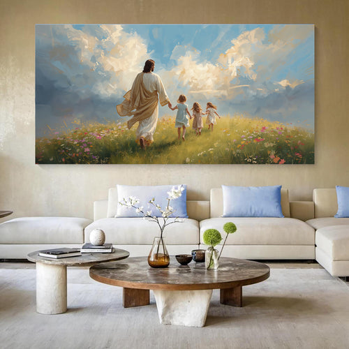 Heavenly Stroll Children and Christ Faith Wall Art