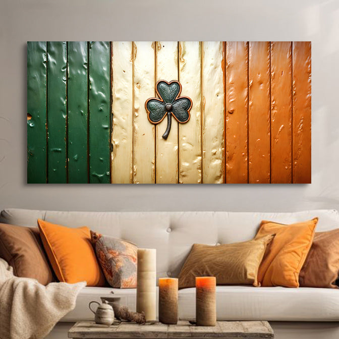 Irish Shamrock Glory Wooden Texture Flag Wall Art II