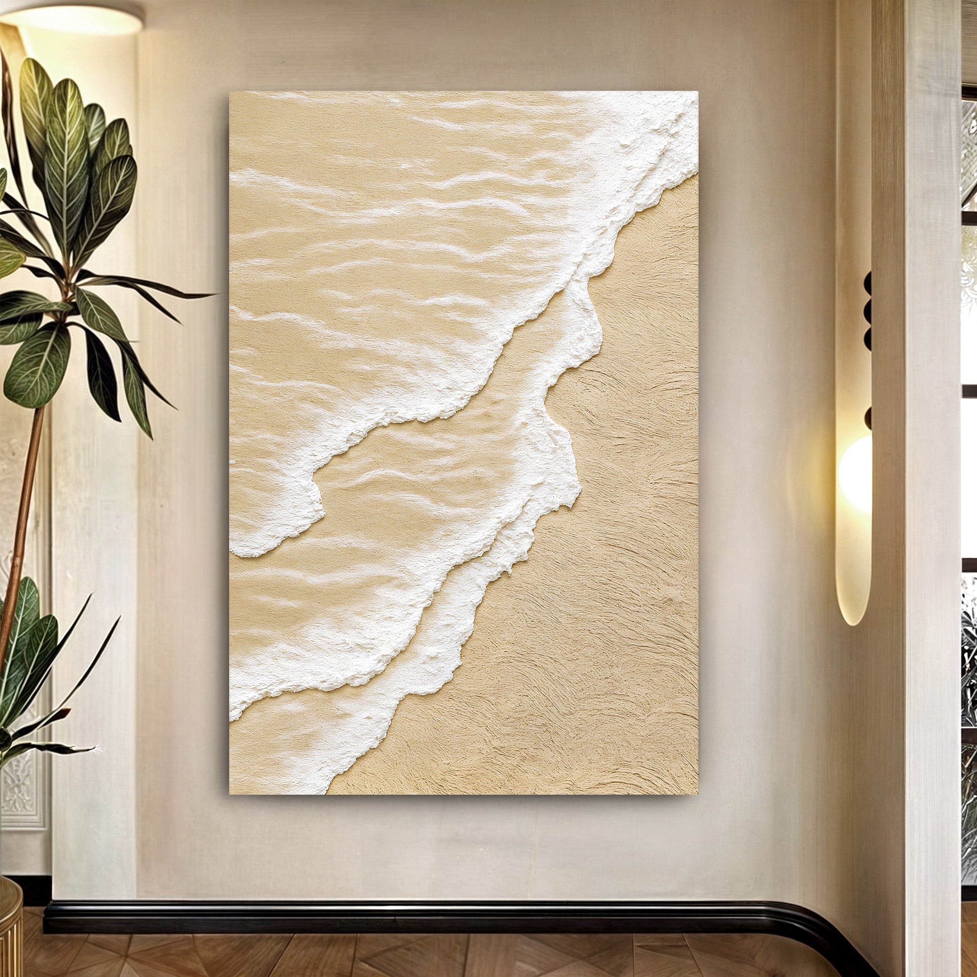 White Waves on Brown Sand Wall Art