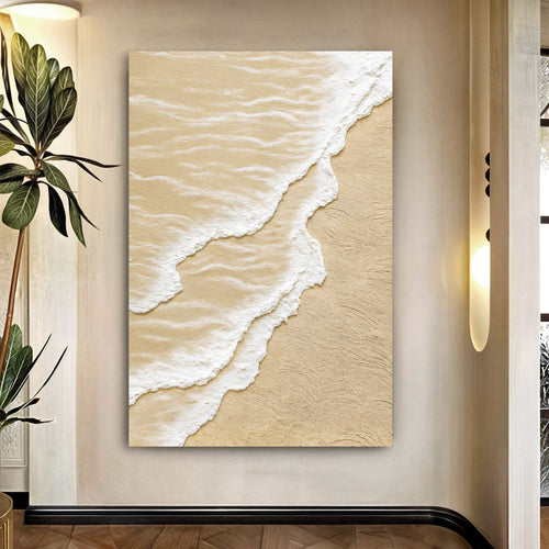 White Waves on Brown Sand Wall Art