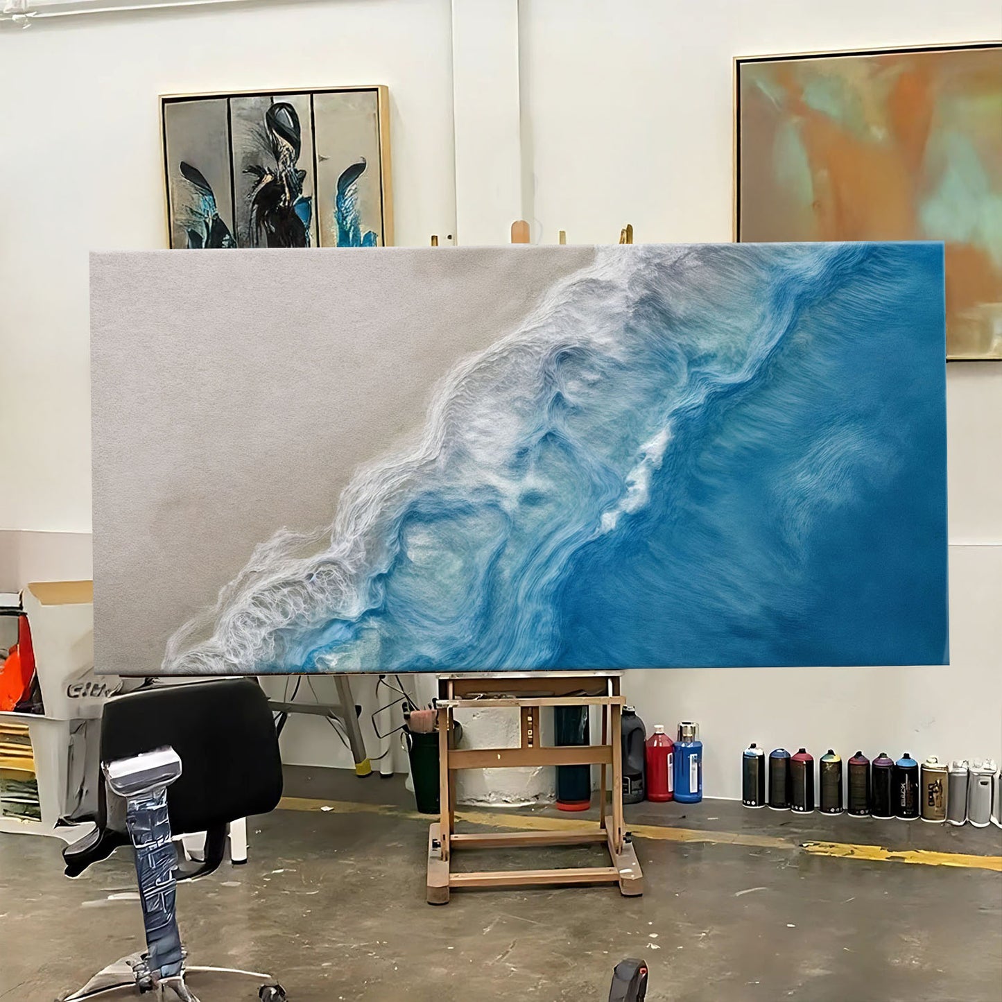 White Sea Waves Abstract Wall Art