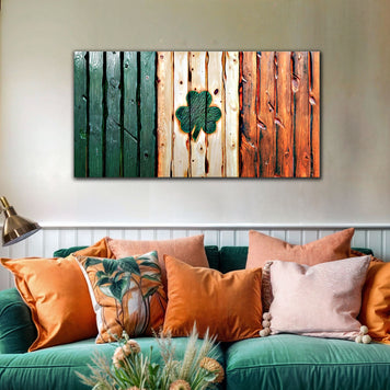 Irish Shamrock Glory Wooden Texture Flag Wall Art