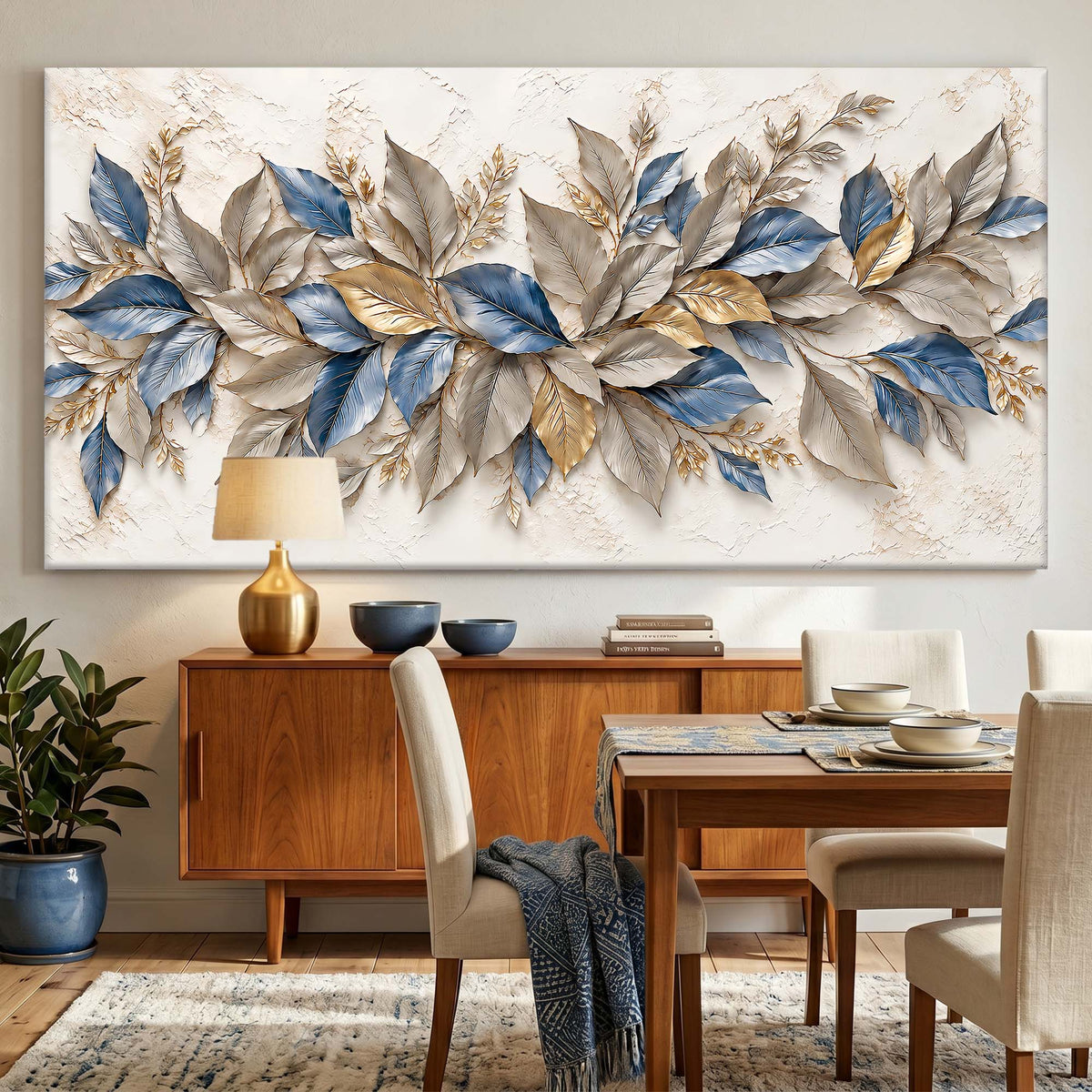 Blue & Gold Botanical Leaves