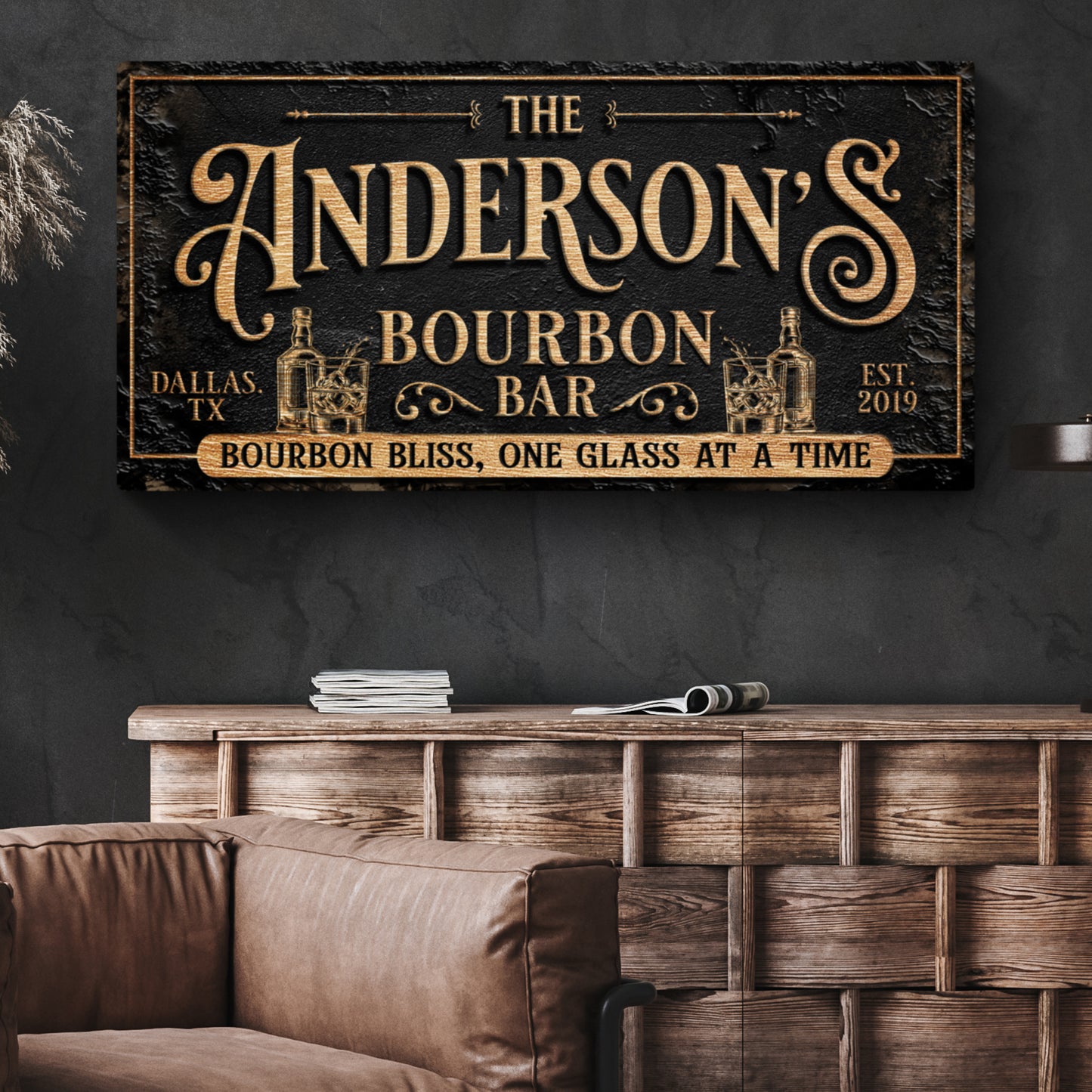 Personalized Bourbon Bar Sign III Style 1 - Image by Tailored Canvases