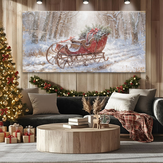 Vintage Red Sleigh Christmas Wall Art