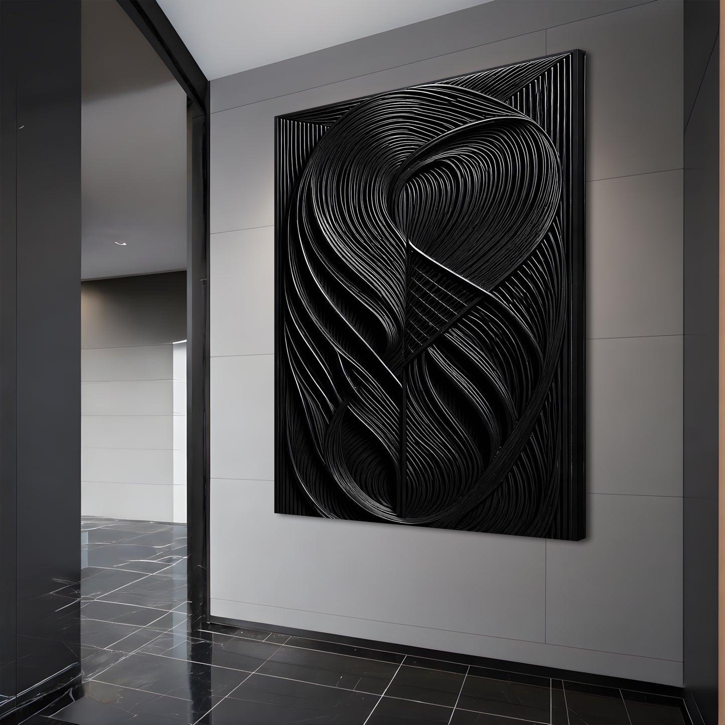 Modern Black Waves Wall Art