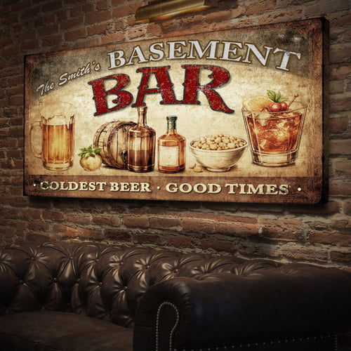 Personalized Rustic Basement Bar Wall Sign