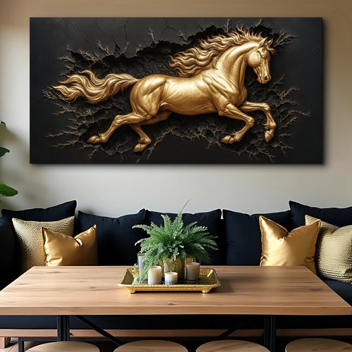 3D Celestial Gold Stallion Wall Art