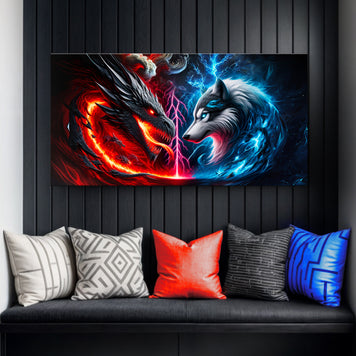 3D Dragon and Wolf Wall Art VI