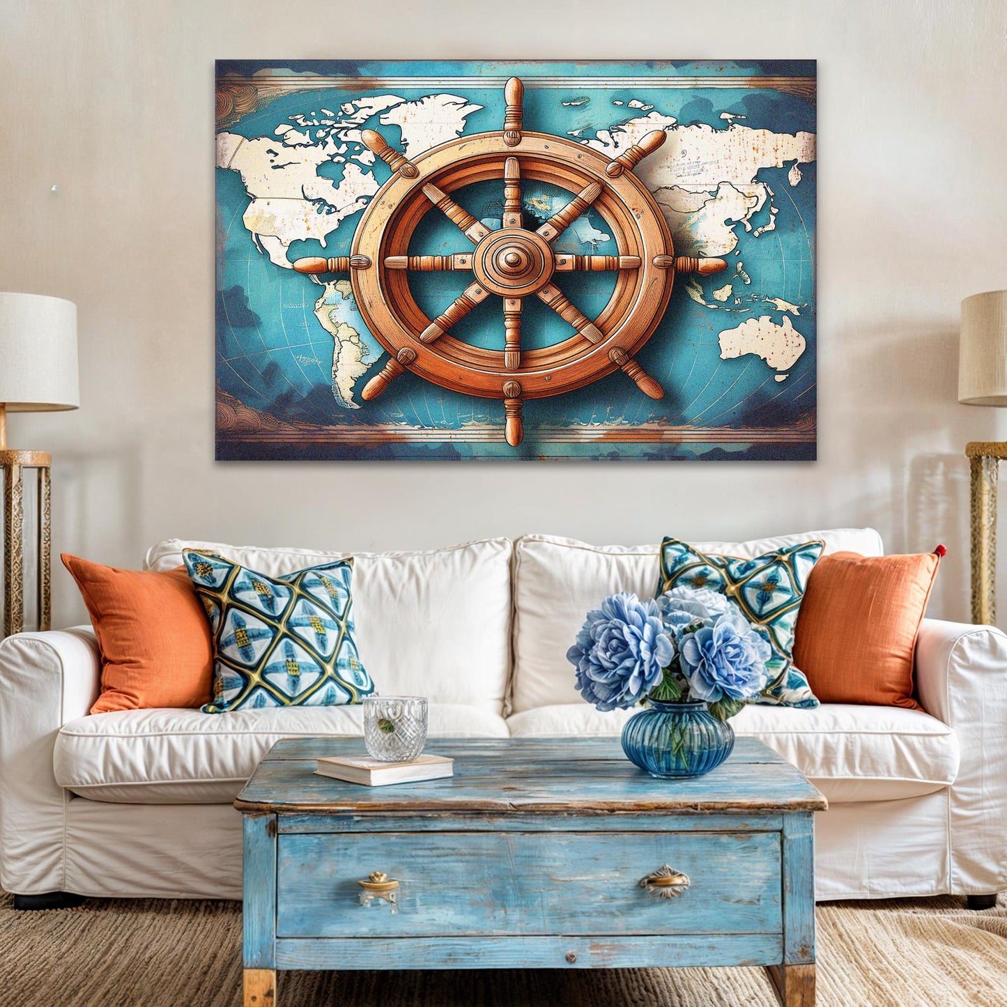 Sailboat Ship Wheel Coastal Wall Art