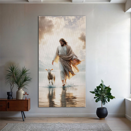 Jesus Protects The Lamb From Wolves Faith Wall Art XIII
