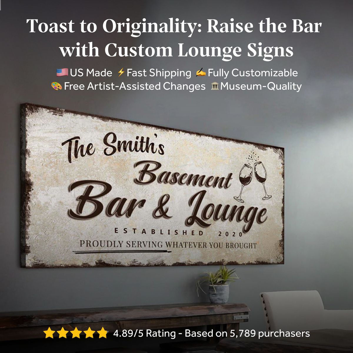 Personalized Basement Bar Sign: Rustic Modern Decor for Your Home Bar – Perfect Last Minute Anniversary Gift for Him