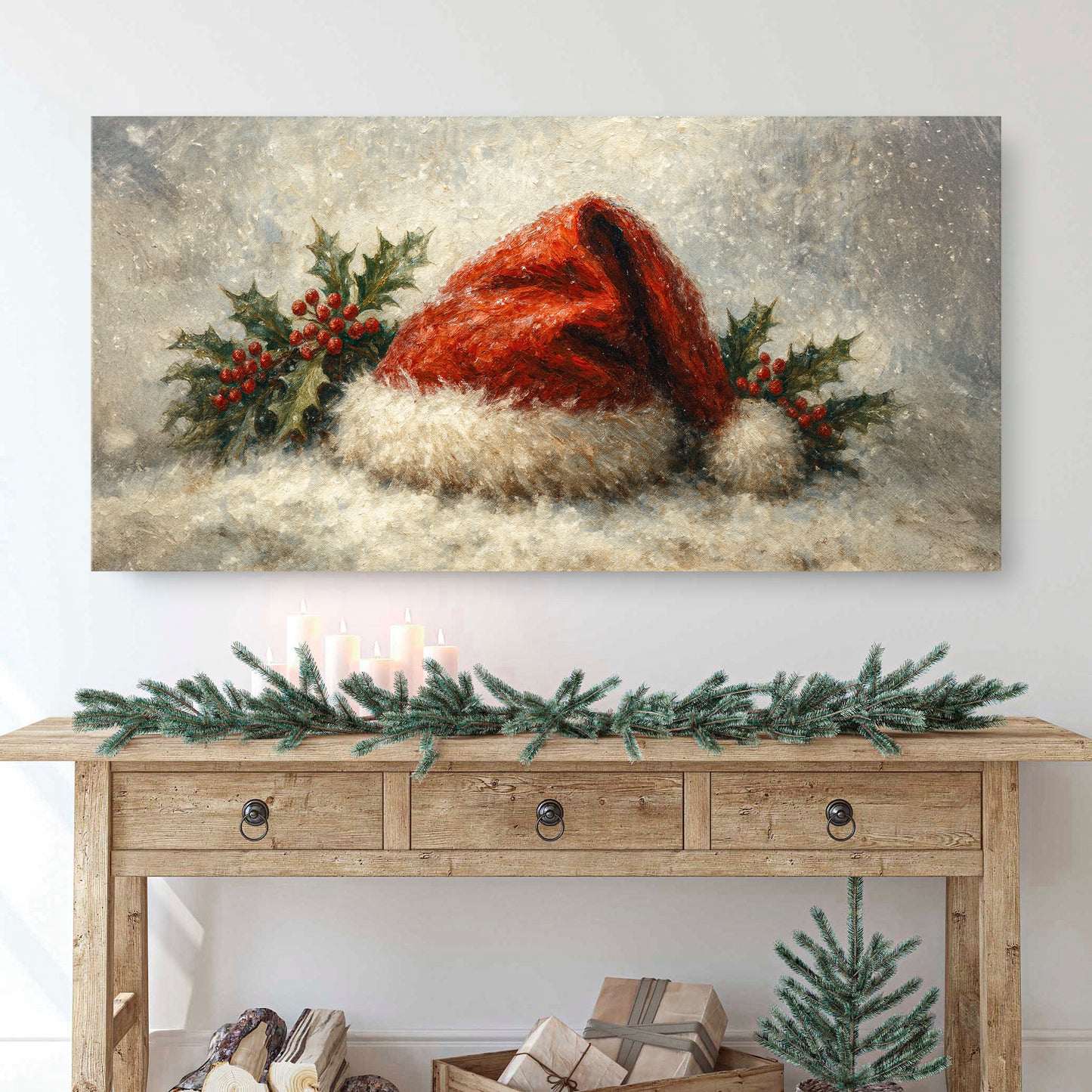 Vintage Santa Hat Christmas Wall Art