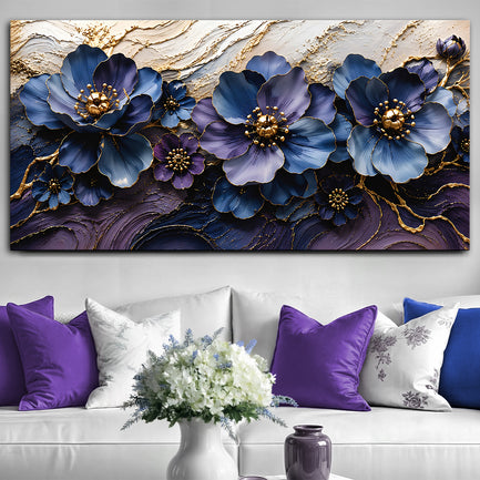 Sapphire & Gold Floral Symphony Wall Art