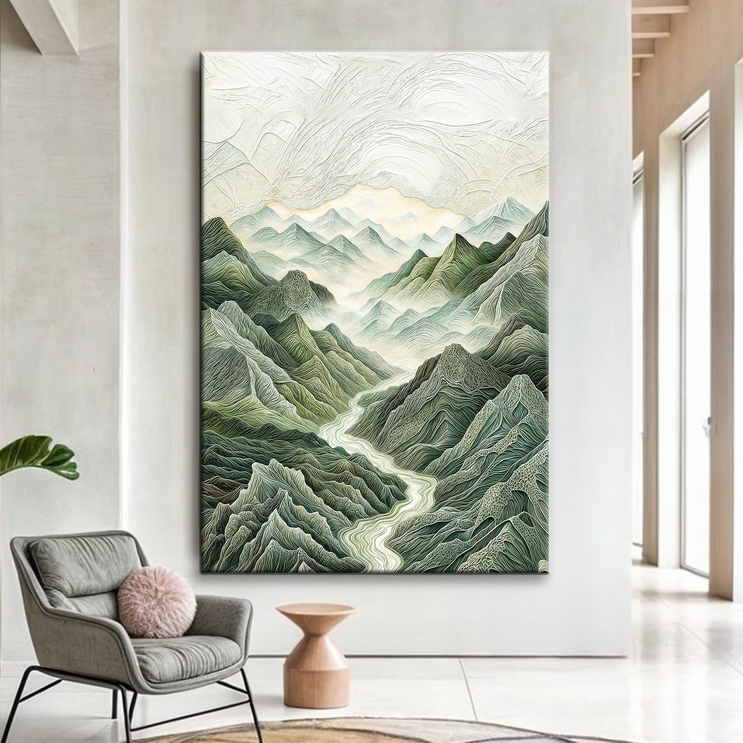 Abstract Mountain and River Landscape Wall Art