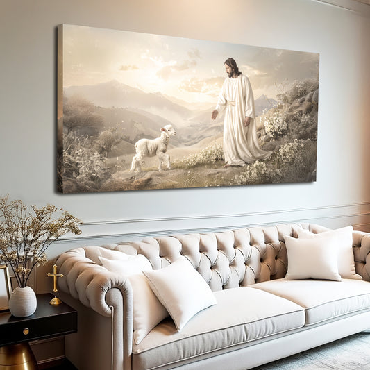 Jesus Protects The Lamb From Wolves Faith Wall Art X