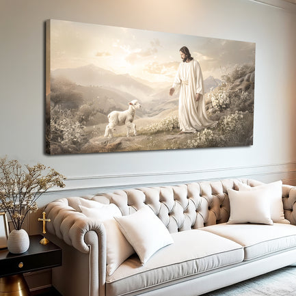 Jesus Protects The Lamb From Wolves Faith Wall Art X