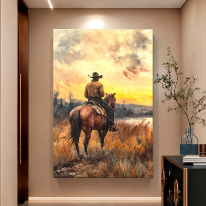 Cowboy At Sunset Wall Art