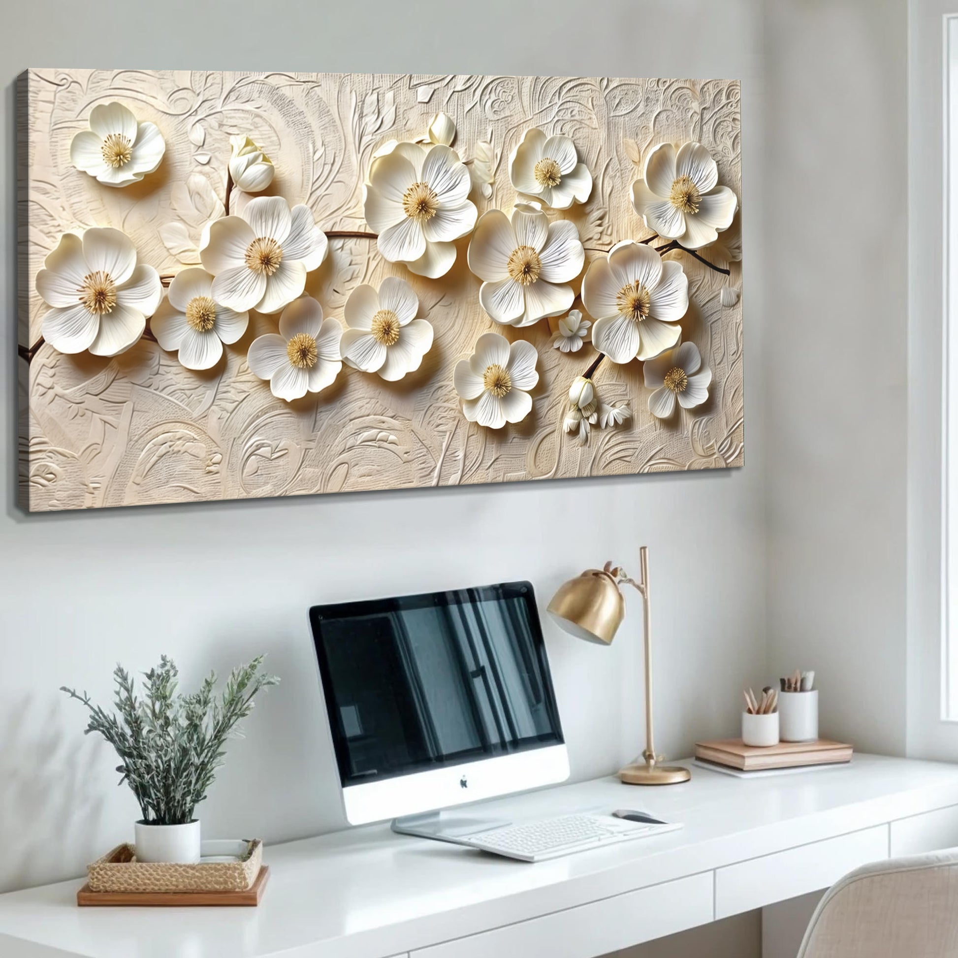 White Blossom Serenade Impasto Wall Art