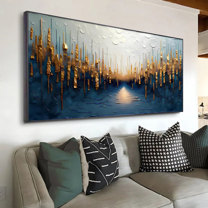 Golden Forest Reflection Abstract Impasto Wall Art