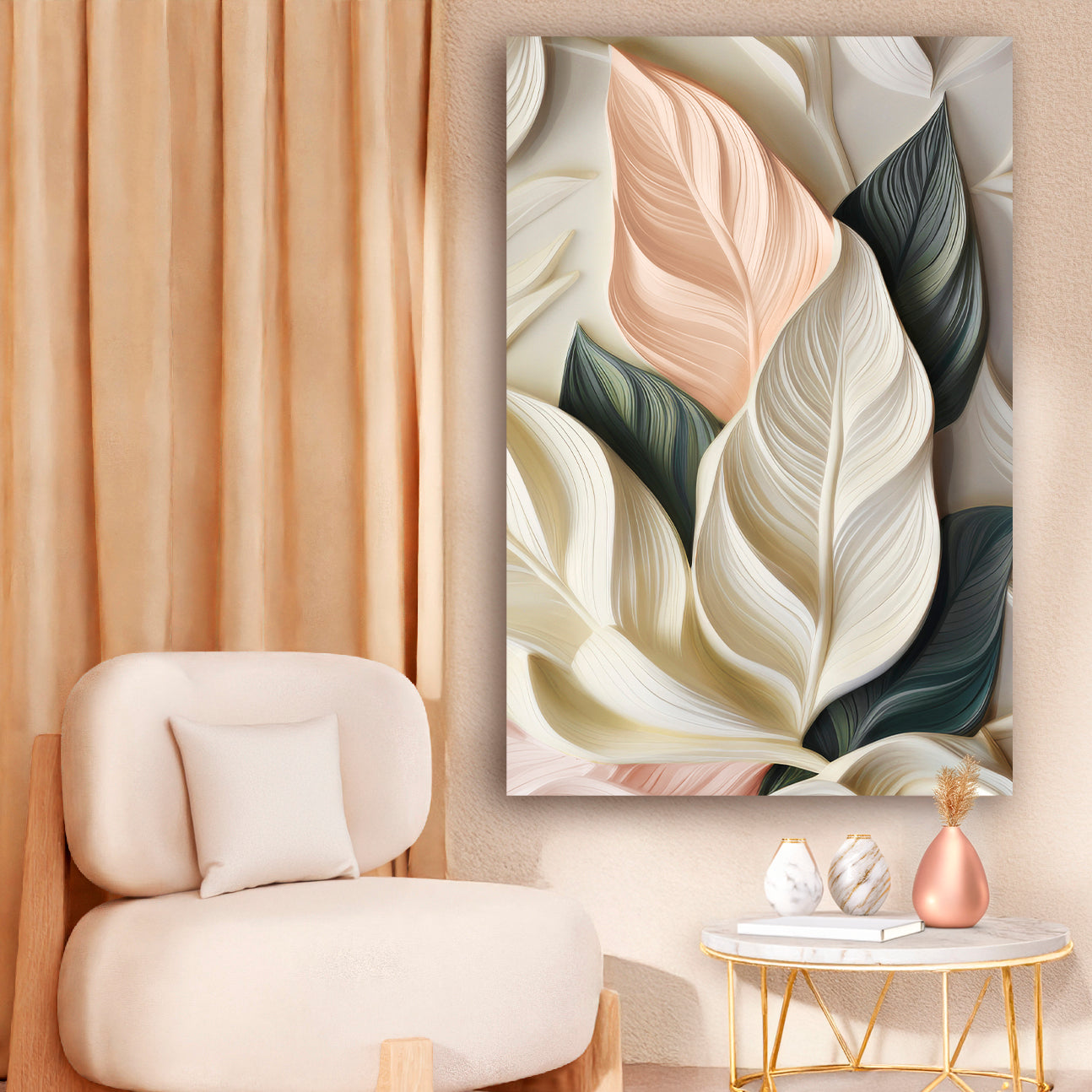 Elegant 3D Pastel Leaf Wall Art