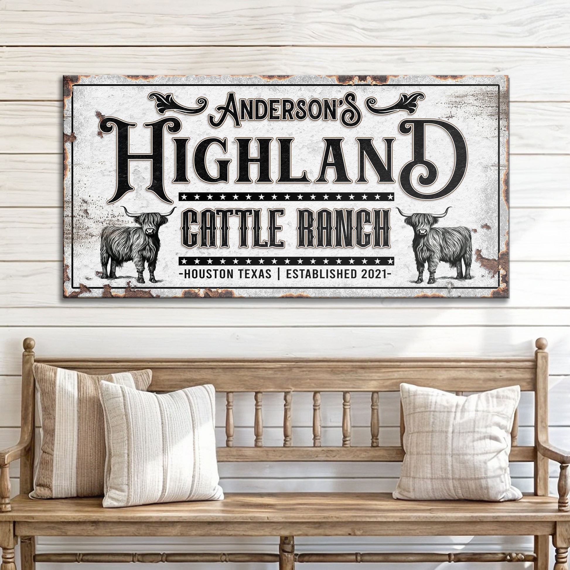 Personalized Highland Cattle Ranch Sign II  - Image by Tailored Canvases