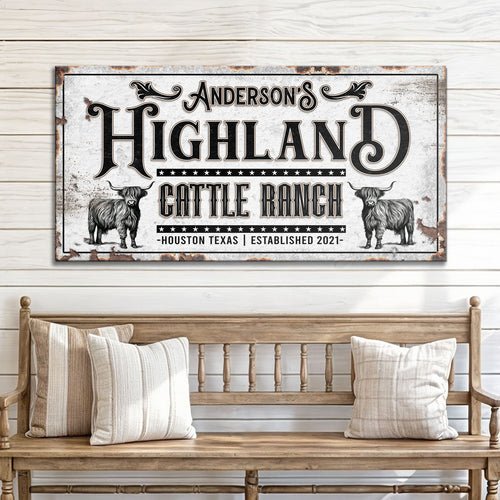 Personalized Highland Cattle Ranch Sign II  - Image by Tailored Canvases