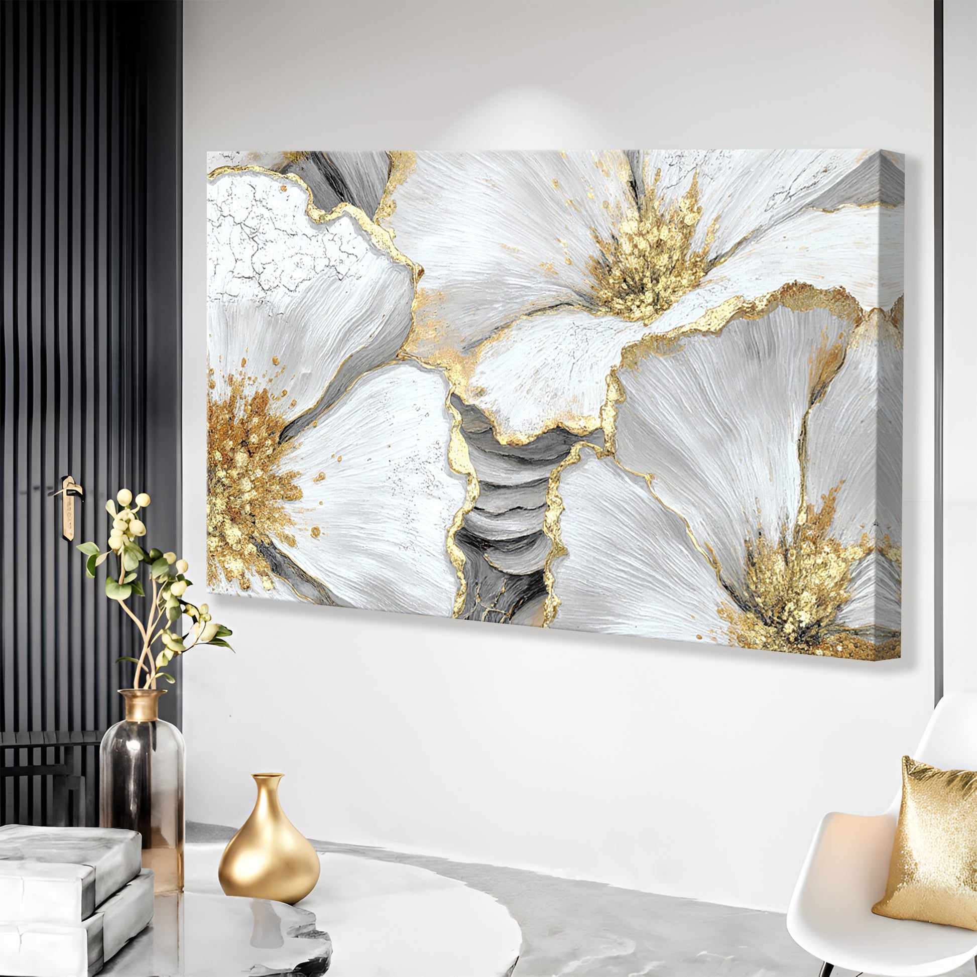 Golden Bloom Abstract Wall Art