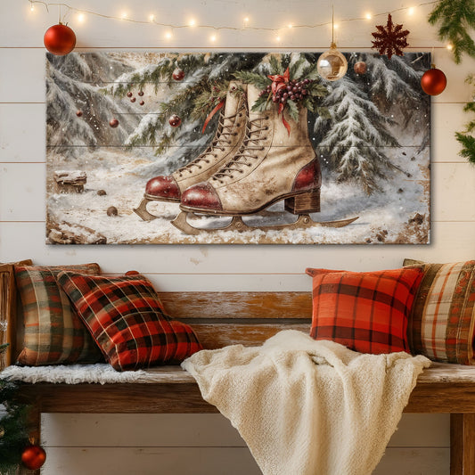 Vintage Christmas Red Skates Wall Art