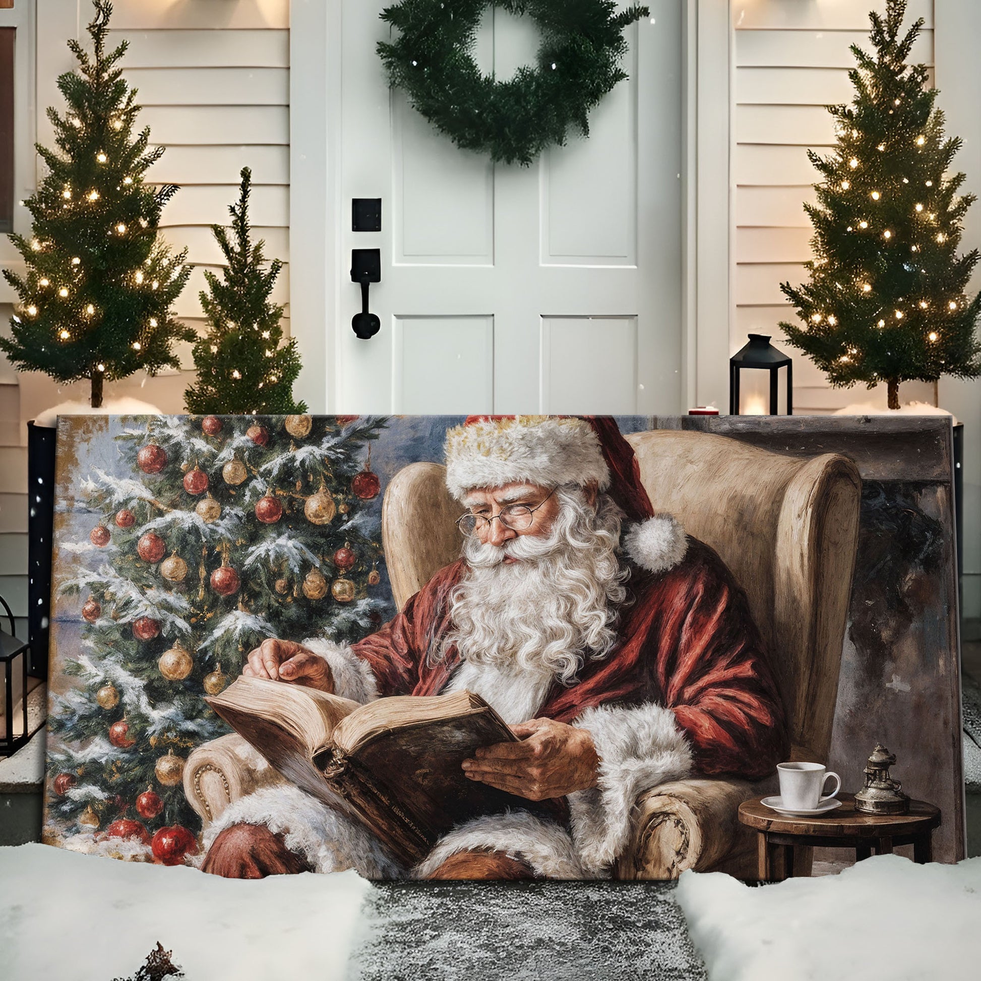 Vintage Santa Claus Reading Christmas Wall Art