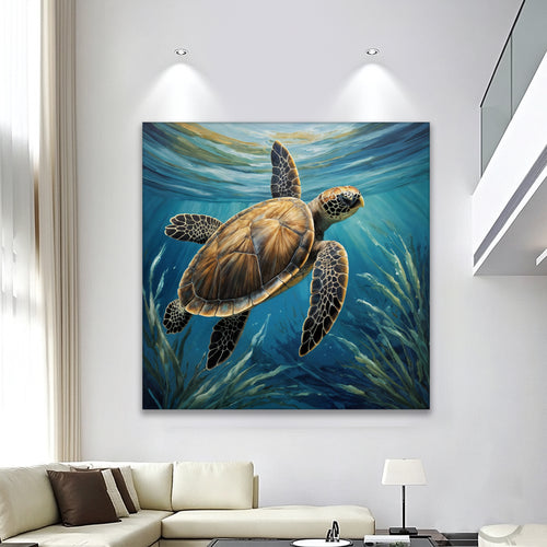 Turtle In Seagrass Coastal Wall Art