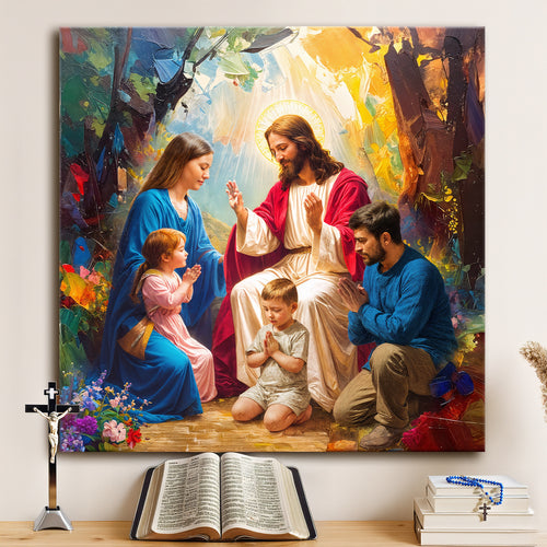 Jesus Praying With Family Faith Wall Art