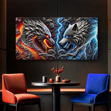 3D Dragon and Wolf Wall Art IV