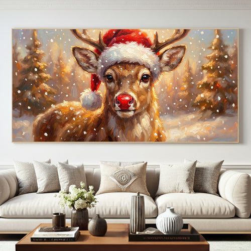 Red Nosed Reindeer Christmas Farmhouse Wall Art