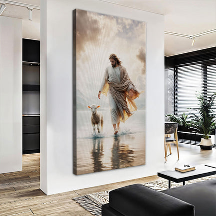 Jesus Protects The Lamb From Wolves Faith Wall Art XIII