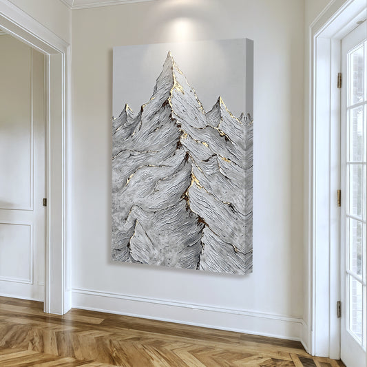 Golden Frozen Peaks Abstract Wall Art