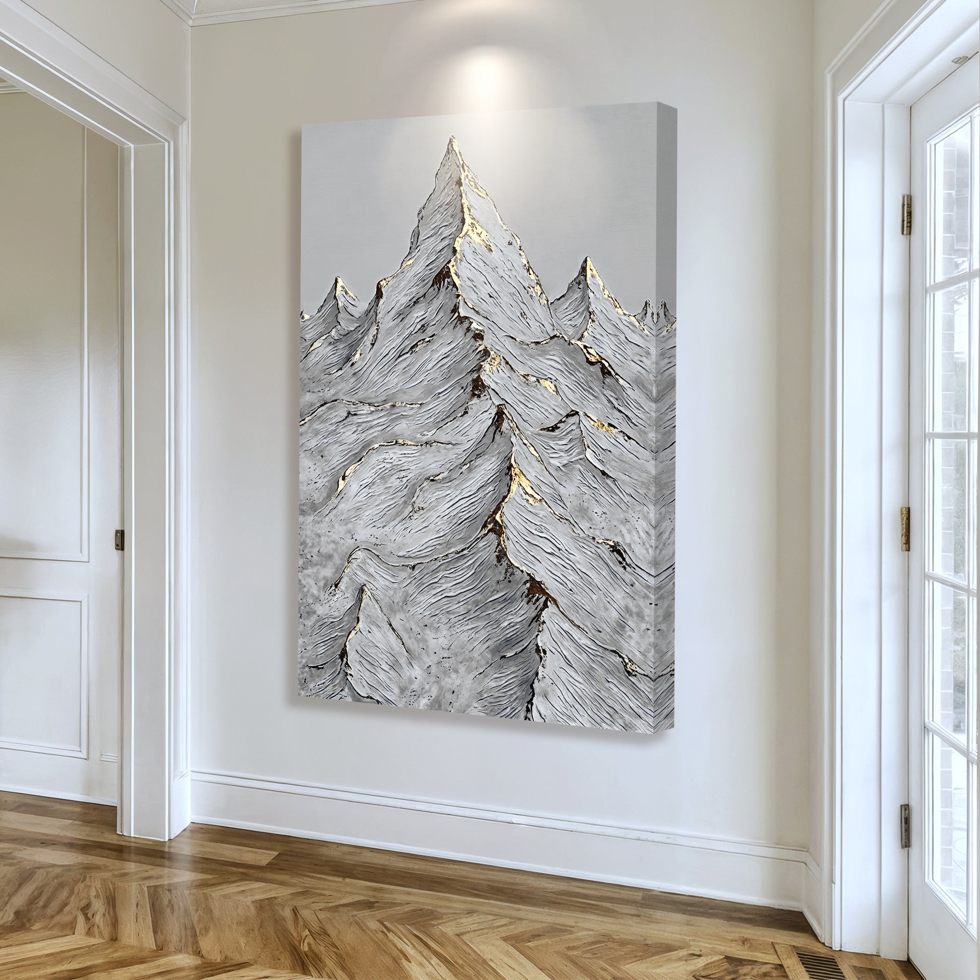 Golden Frozen Peaks Abstract Wall Art