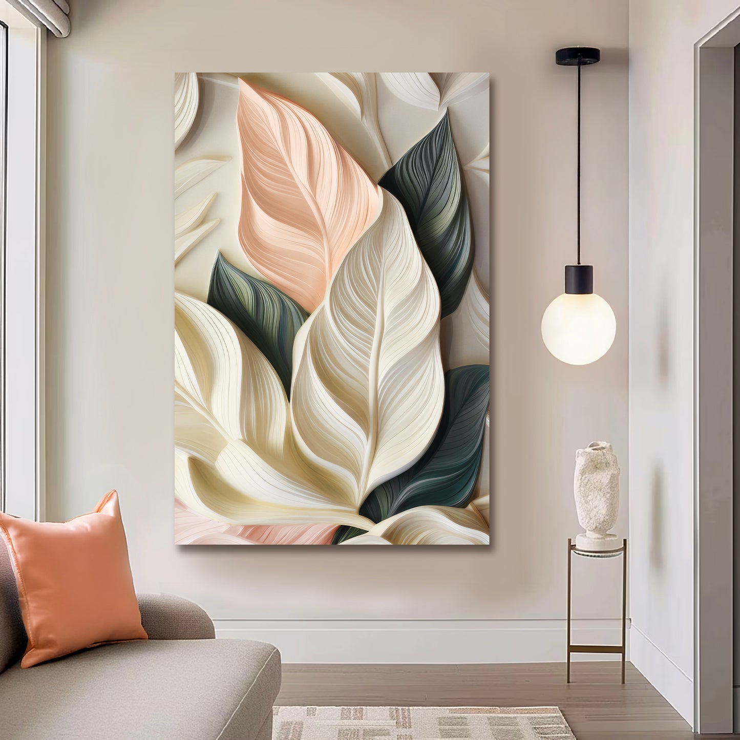 Elegant 3D Pastel Leaf Wall Art