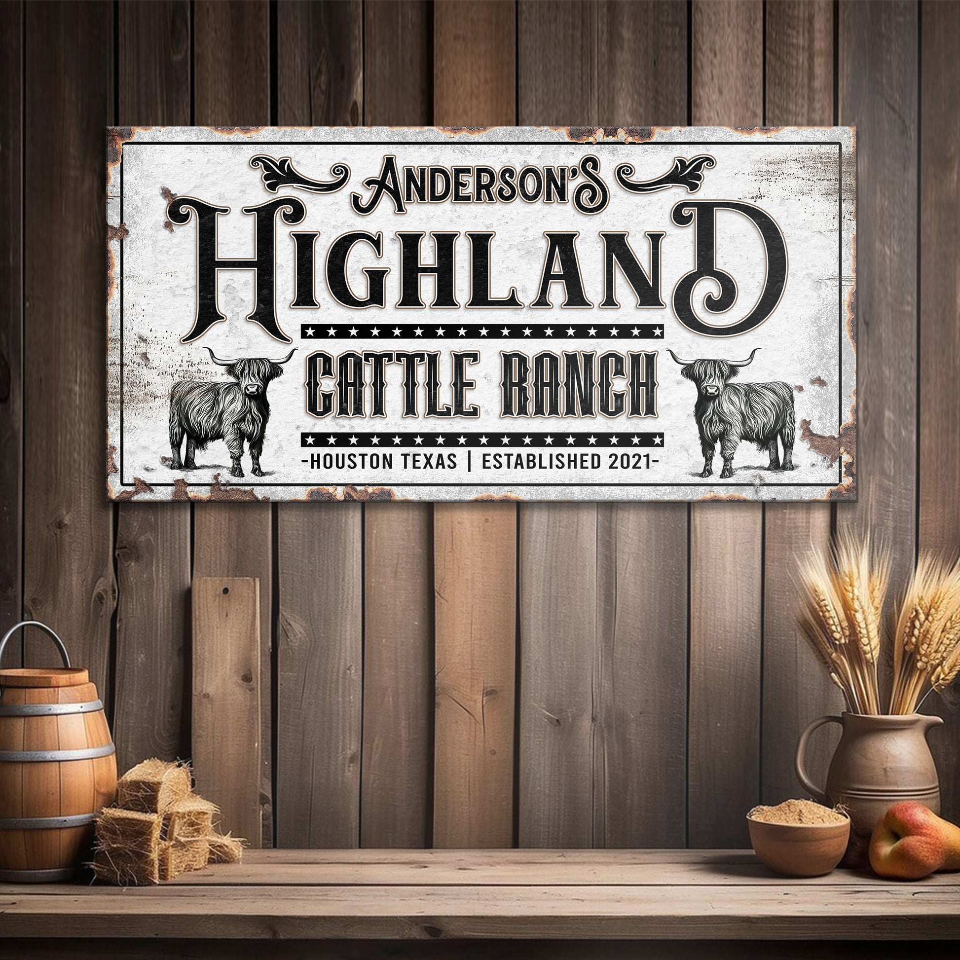 Personalized Highland Cattle Ranch Sign II Style 1 - Image by Tailored Canvases