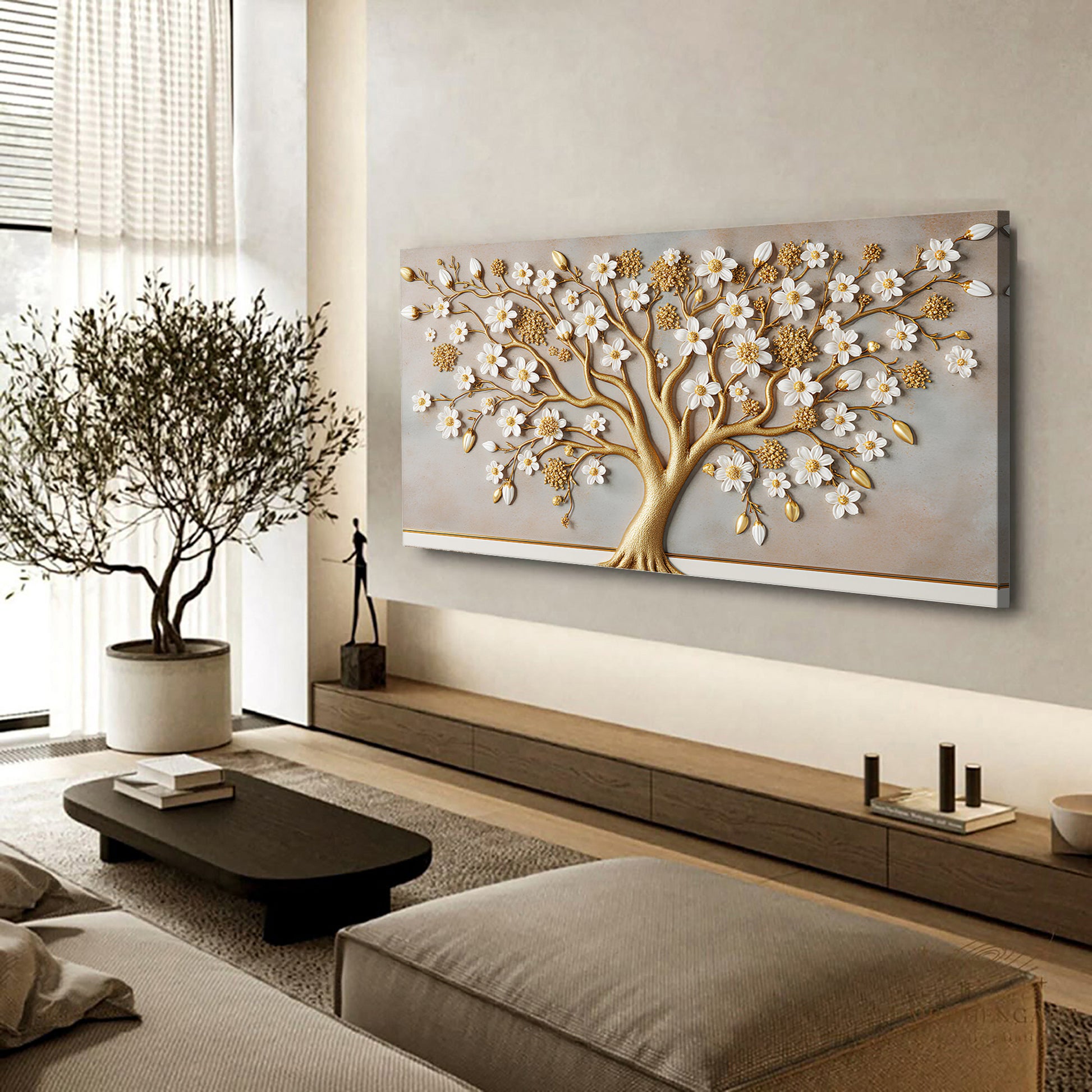 3D White And Gold Tree of Life Wall Art