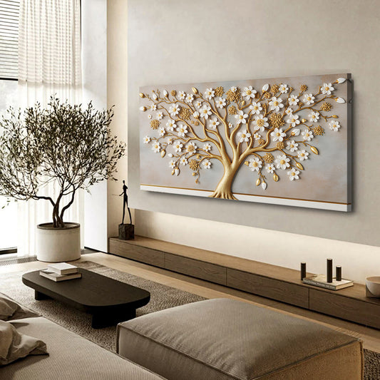 3D White And Gold Tree of Life Wall Art