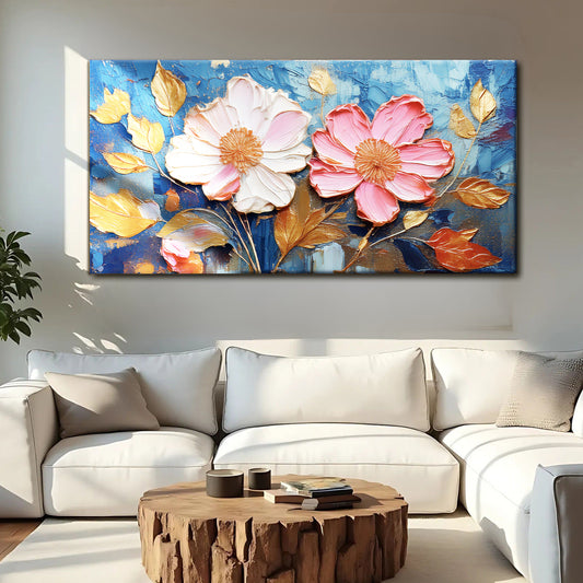 Golden Petals Impasto Wall Art