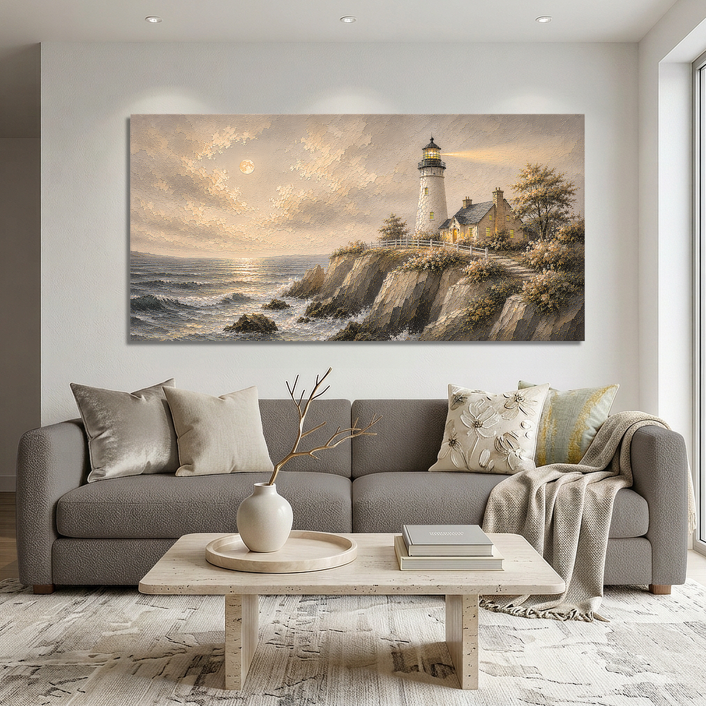 Moonlit Lighthouse Ocean