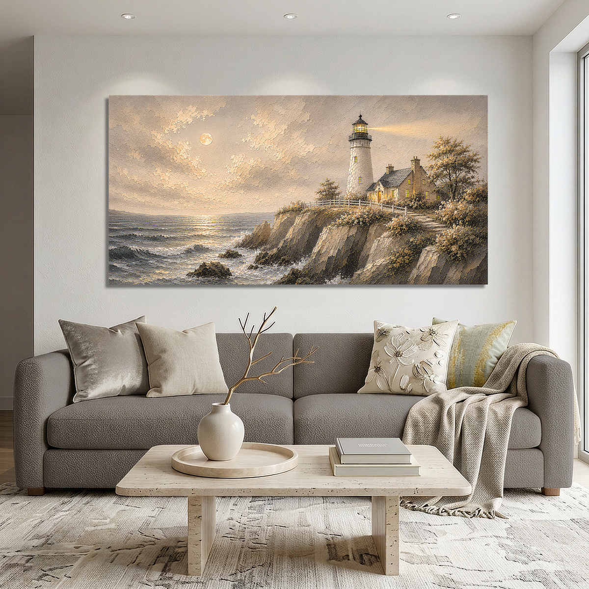 Moonlit Lighthouse Ocean