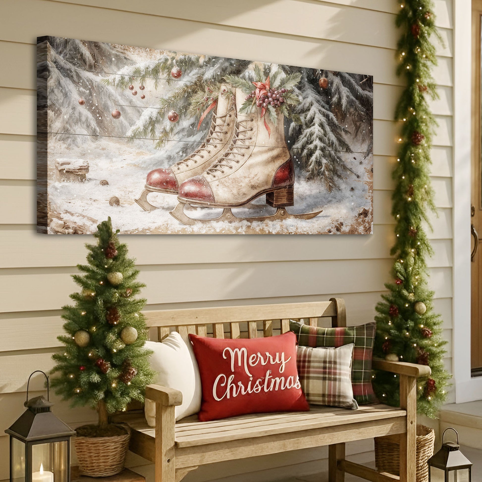 Vintage Christmas Red Skates Wall Art